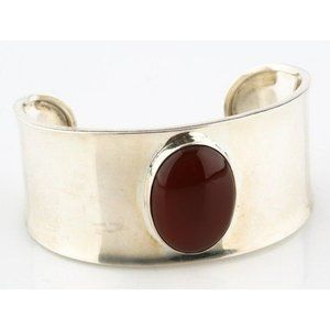 STERLING SILVER AND CARNELIAN CUFF BRACELET, MADE IN MEXICO